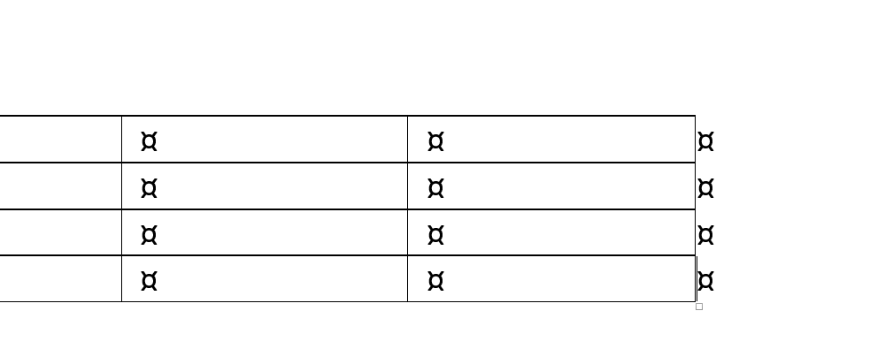 Close-up of Table 1; the cursor is located between the outside border of the last cell, on the right, and the end-of-row marker, on the left.
